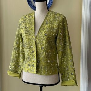 Chico's | Vintage 90s Silk Statement All Over Sequin Blazer, Chartreuse Green